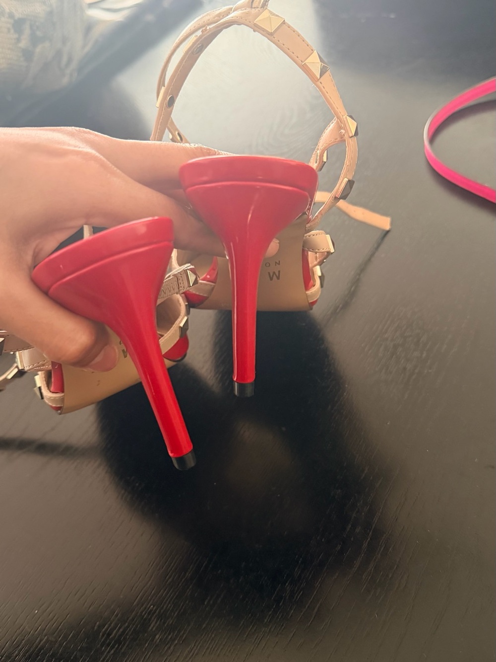 Red Studded High Heel Sandals - Women's Fashion Heel